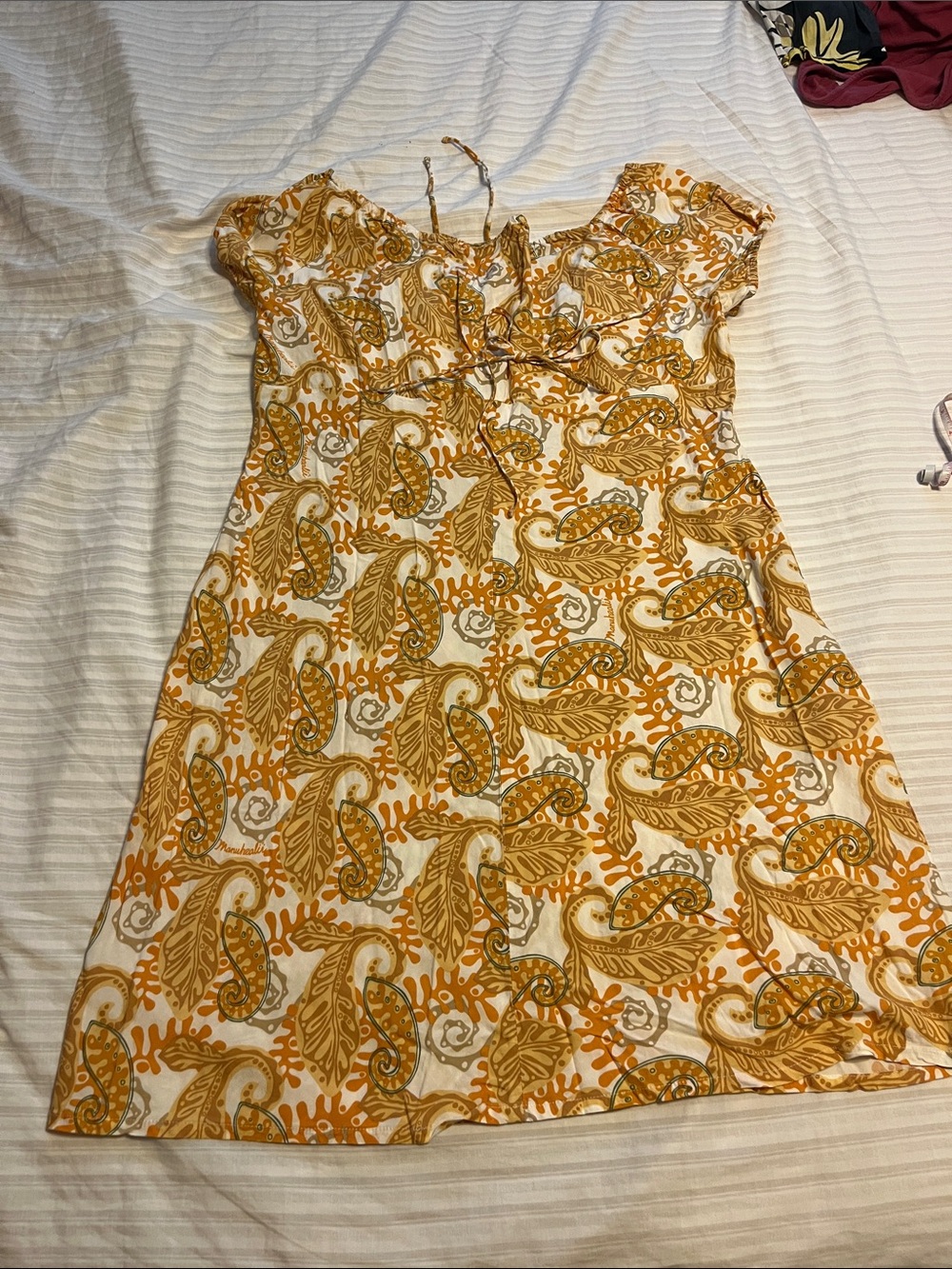 Yellow Paisley Gathered Neck Mini Dress - Picture 2 of 4